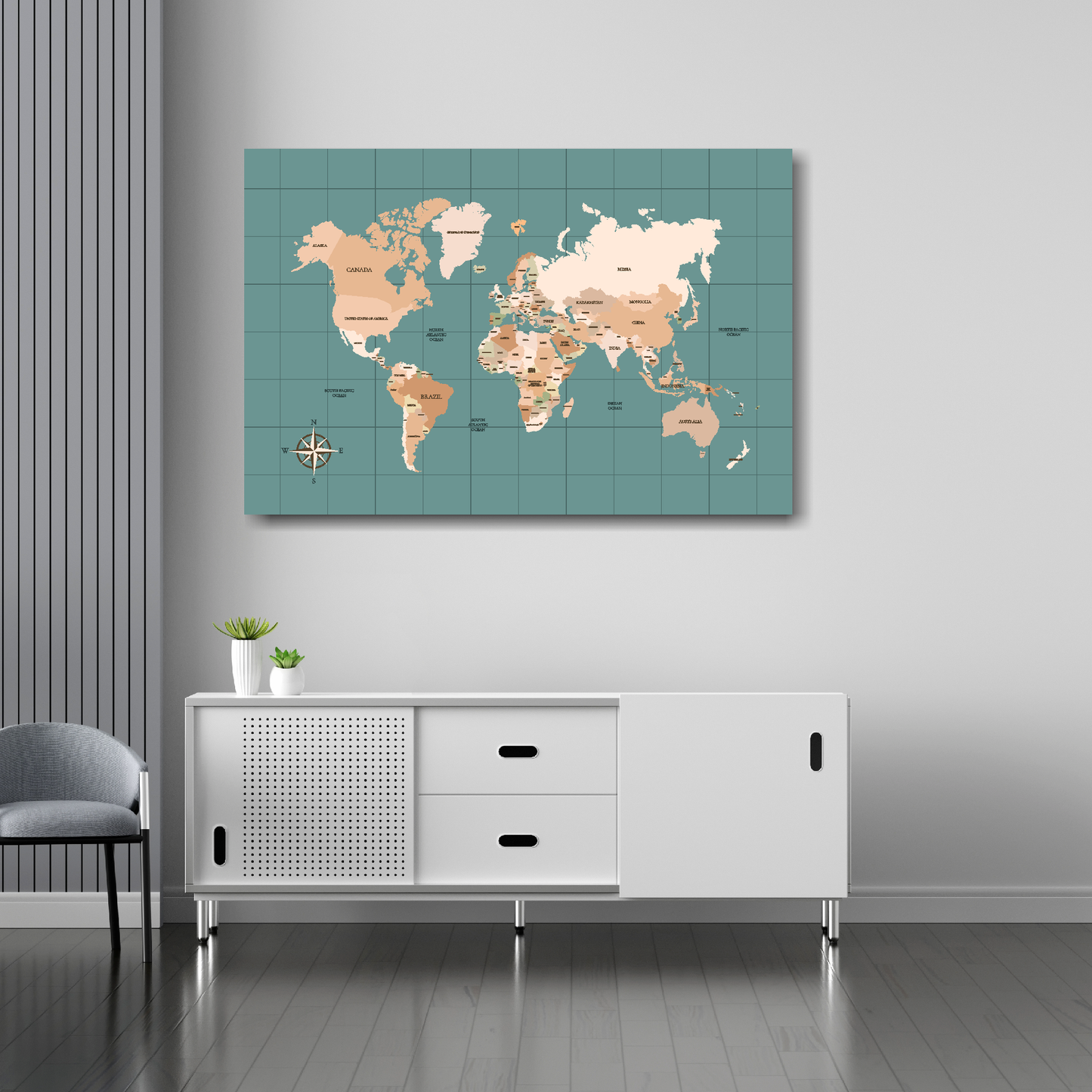 World Map canvas print 36 x 24 inch - large geography wall art UK