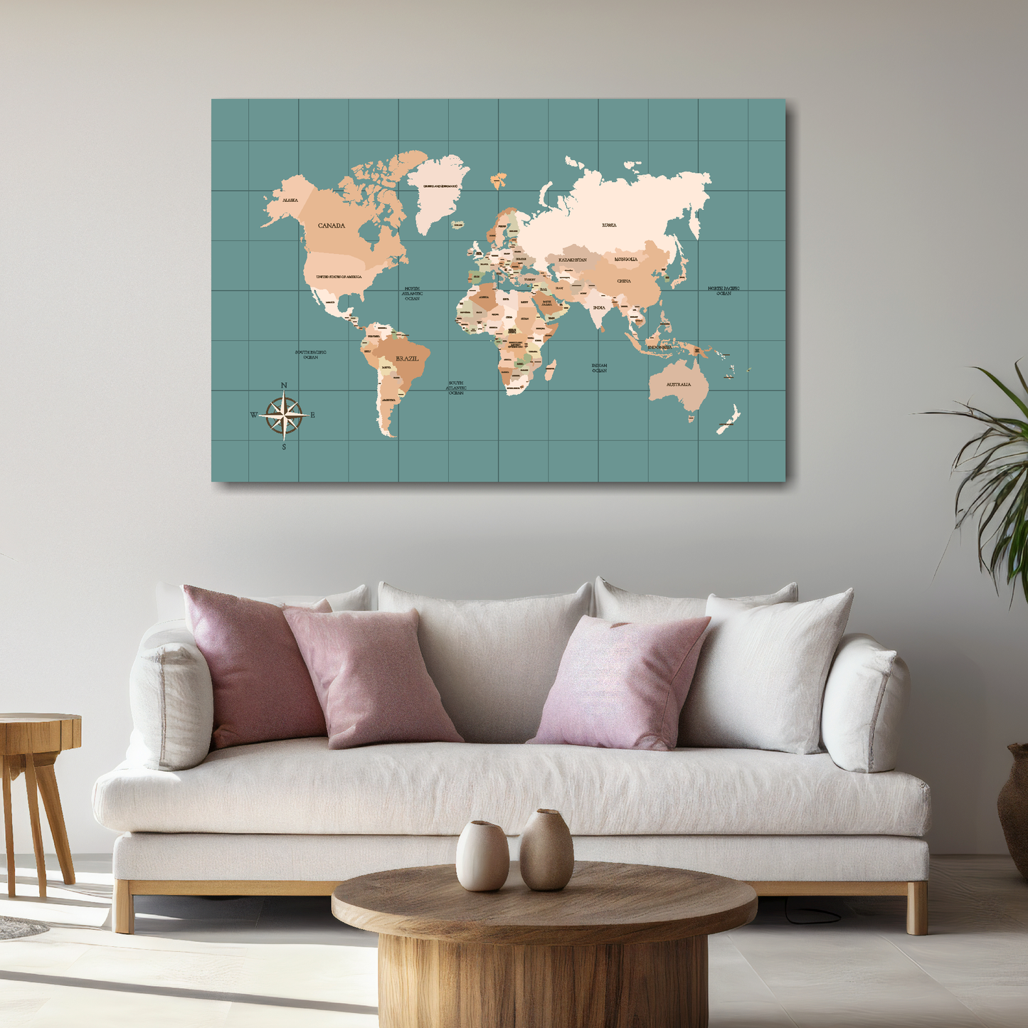 World Map large canvas print - detailed cartography for home office or study