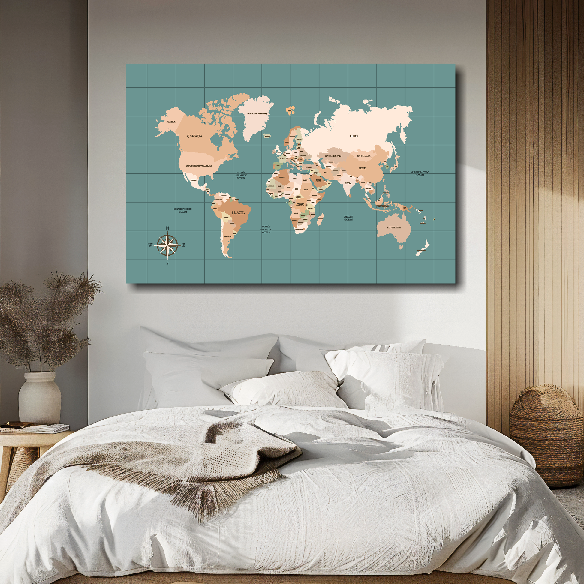 World Map wrapped canvas - gallery quality stretcher bars UK crafted