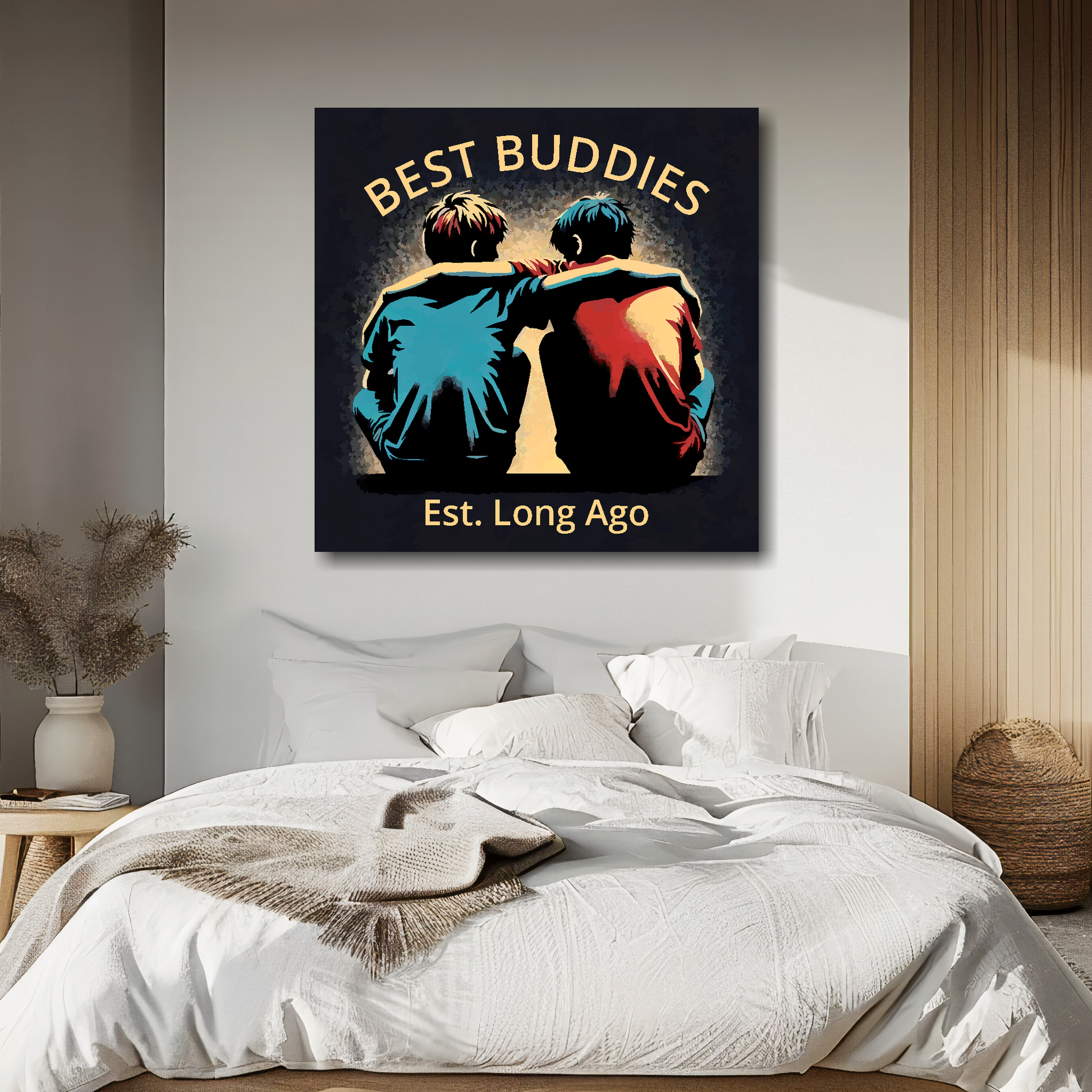Best buddies canvas above bed - colourful friendship wall decor for UK bedrooms