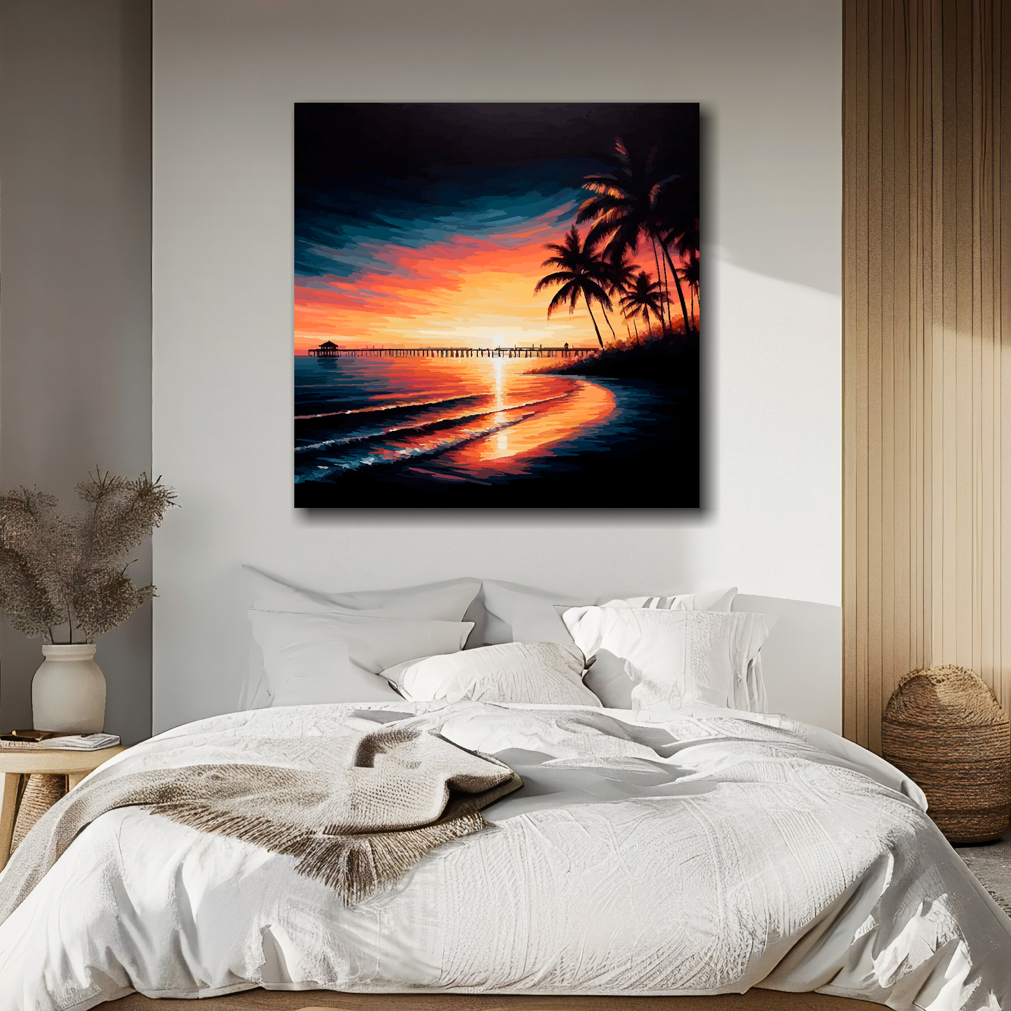 Florida sunset canvas above bed - colourful landscape wall decor for UK bedrooms