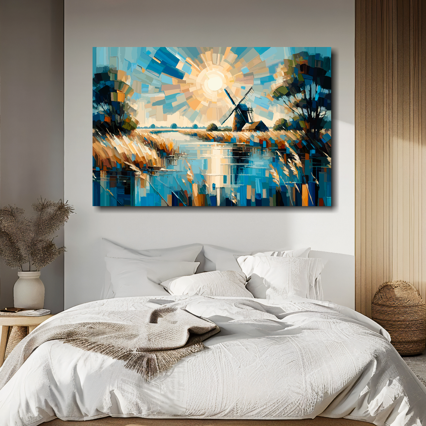 Norfolk Broads canvas above bed - colourful UK waterway wall decor for bedrooms