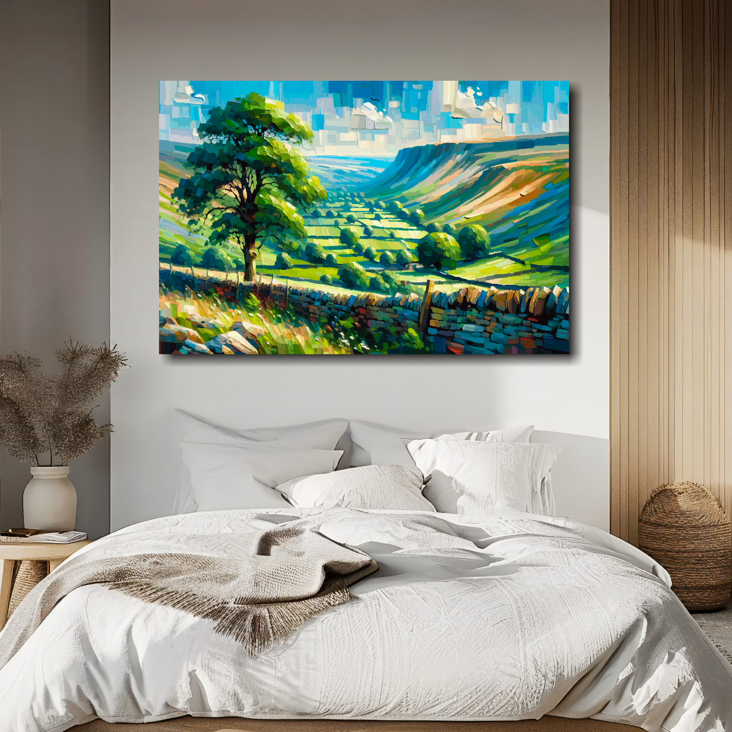 Yorkshire Dales canvas above bed - colourful UK national park wall decor for bedrooms