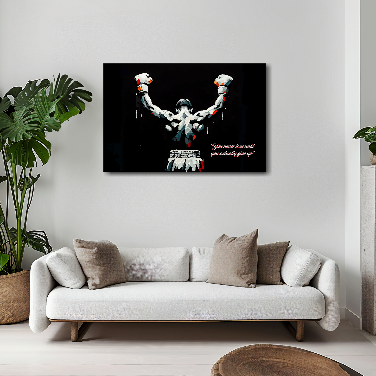 You never lose canvas 30x20 inches above white sofa - vibrant motivational wall art UK