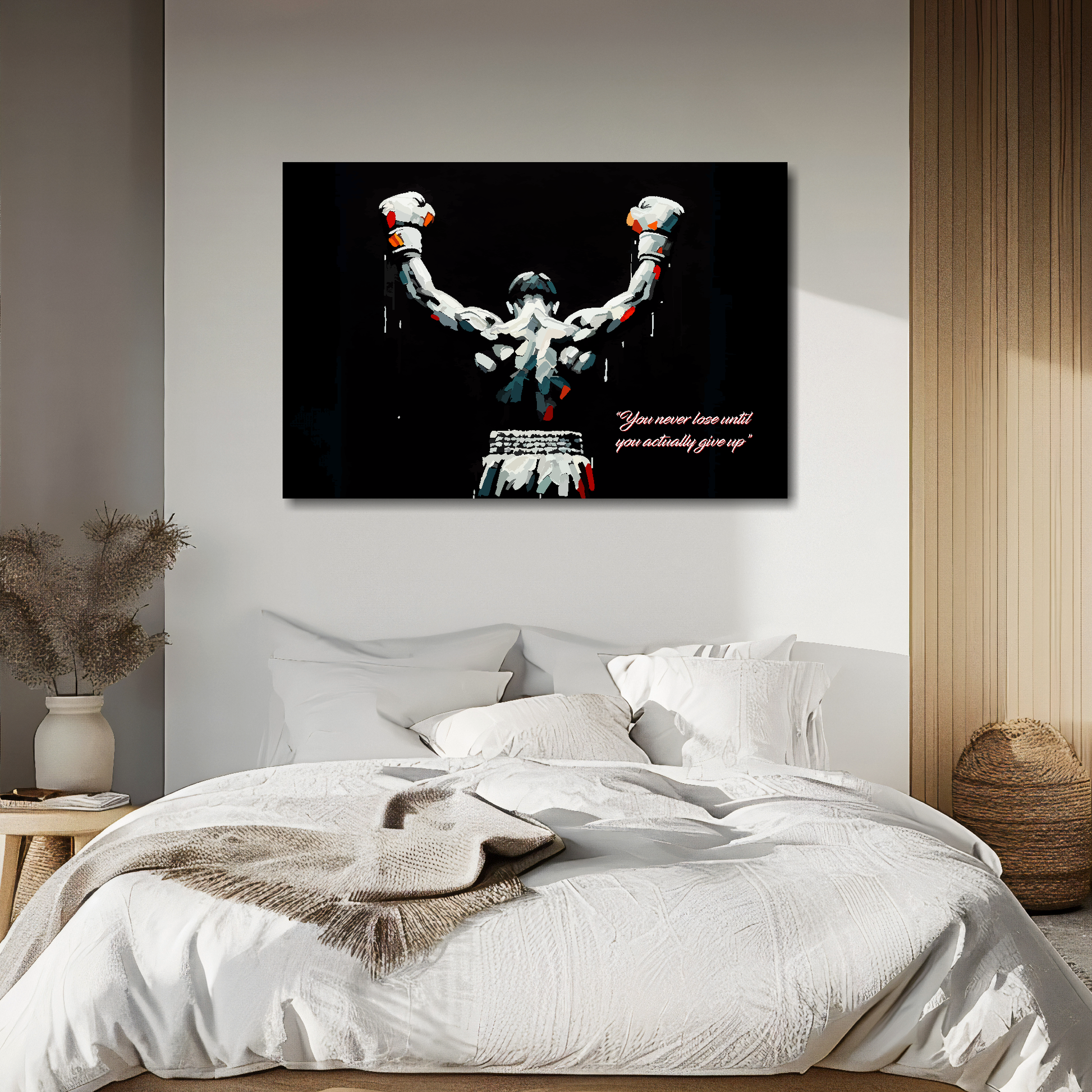 You never lose canvas above bed - colourful motivational wall decor for UK bedrooms
