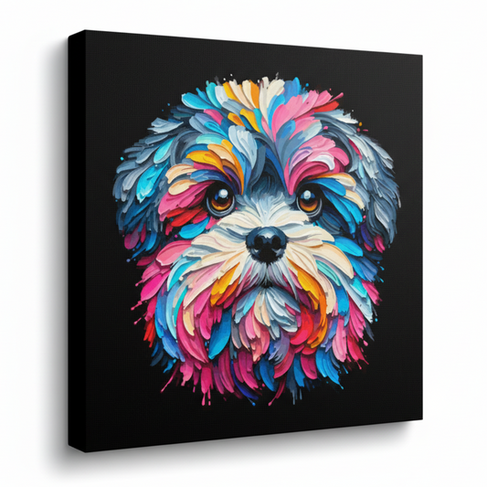 Colourful Zuchon dog portrait canvas print - UK made abstract pet wall art black background